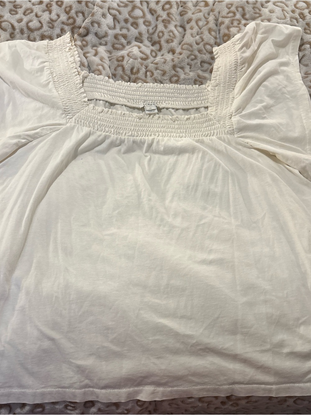J. Crew Cream Smocked Square-Neck Top